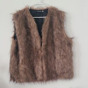 Tomsware Brown Faux Fur Vest for Women